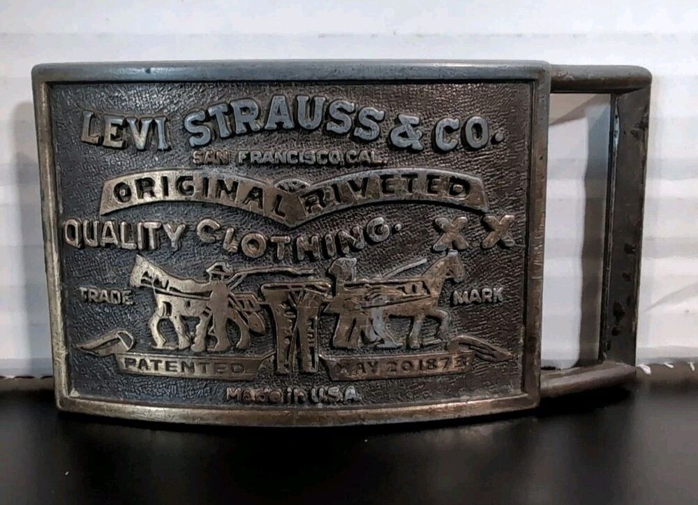 vintage Levi Strauss Co original riveted 80's bronze tone belt buckle
